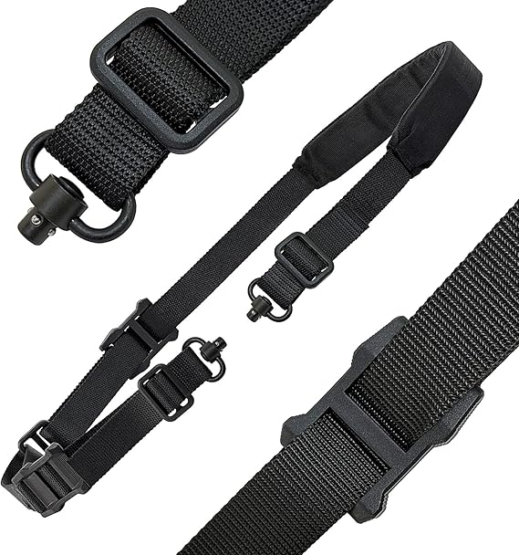 2 point rifle sling with qd swivels, padded quick adjust strap, heavy duty adjustable shooting sling with 350 lbs steel mounts for hunting & outdoor, black 2 point rifle sling with qd swivels, padded quick adjust strap, heavy duty adjustable shooting sling with 350 lbs steel mounts for hunting & outdoor, black