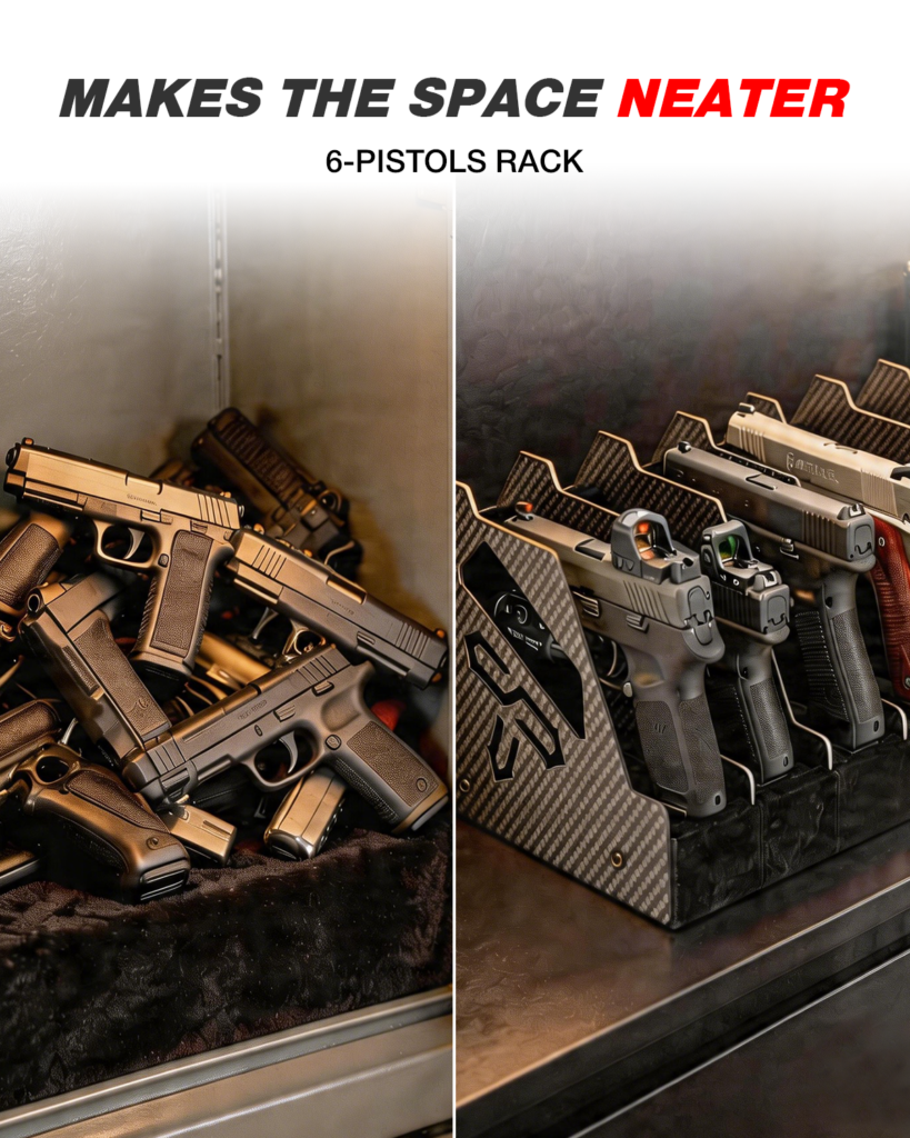 Carbon Fiber Pistol Rack for Gun Safe, 6-Slot Handgun Organizer carbon fiber pistol rack for gun safe, 6 slot handgun organizer with eva foam anti scratch, rigid revolver holder for gun cabinet storage