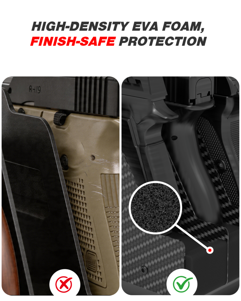 Carbon Fiber Pistol Rack for Gun Safe, 6-Slot Handgun Organizer carbon fiber pistol rack for gun safe, 6 slot handgun organizer with eva foam anti scratch, rigid revolver holder for gun cabinet storage