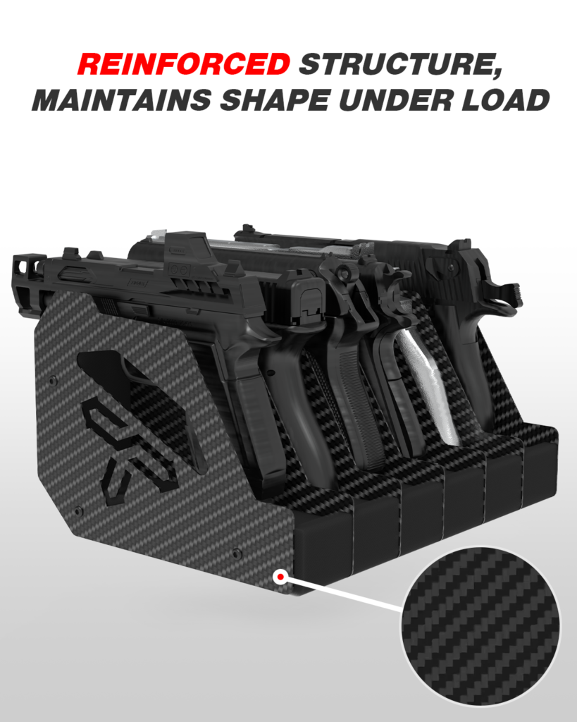Carbon Fiber Pistol Rack for Gun Safe, 6-Slot Handgun Organizer carbon fiber pistol rack for gun safe, 6 slot handgun organizer with eva foam anti scratch, rigid revolver holder for gun cabinet storage