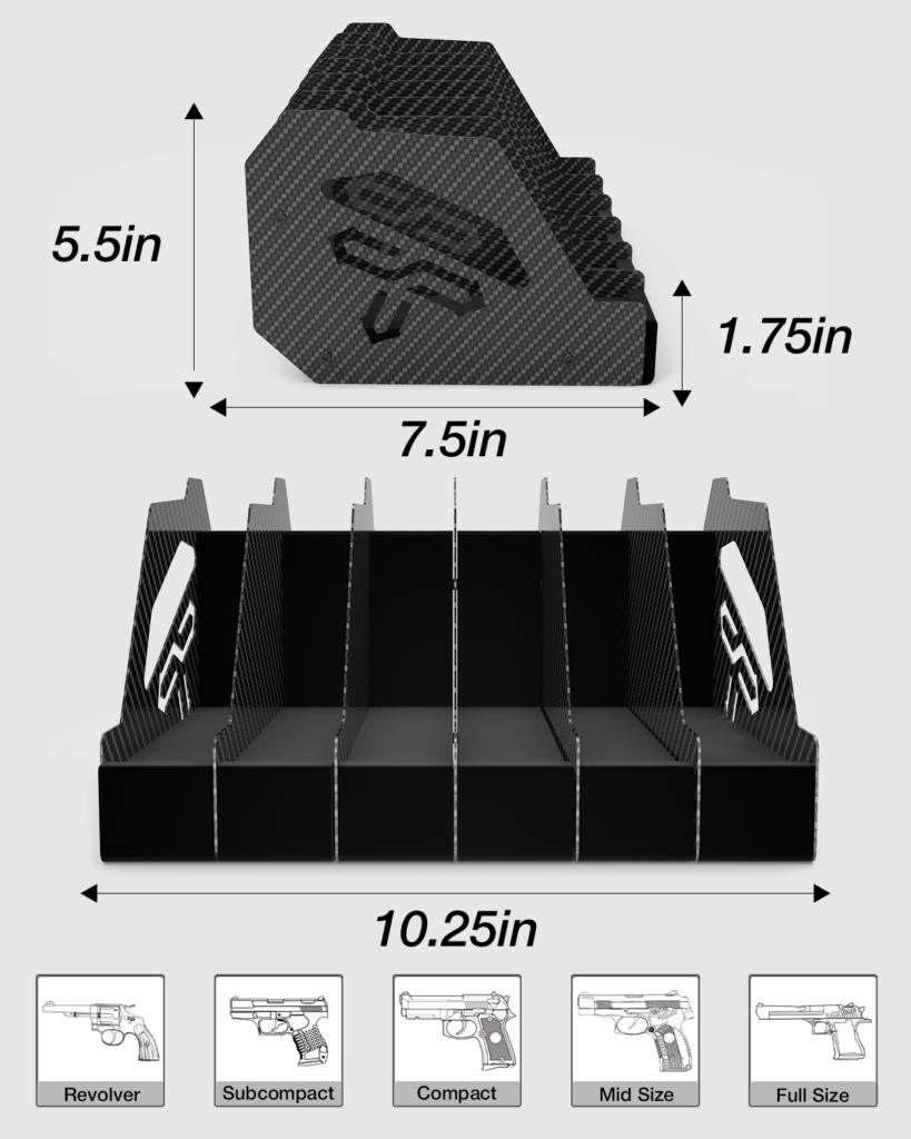 Carbon Fiber Pistol Rack for Gun Safe, 6-Slot Handgun Organizer carbon fiber pistol rack for gun safe, 6 slot handgun organizer with eva foam anti scratch, rigid revolver holder for gun cabinet storage